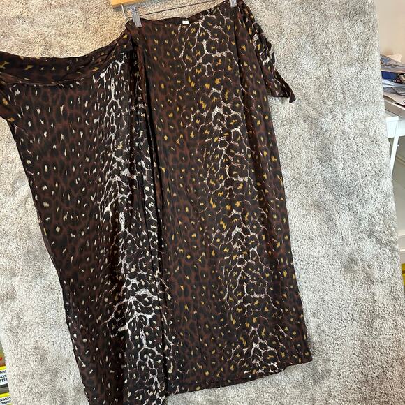 Vintage Maggie Lawrence Animal Print Leopard Wrap Midi Skirt Vintage M Rayon - Picture 4 of 9